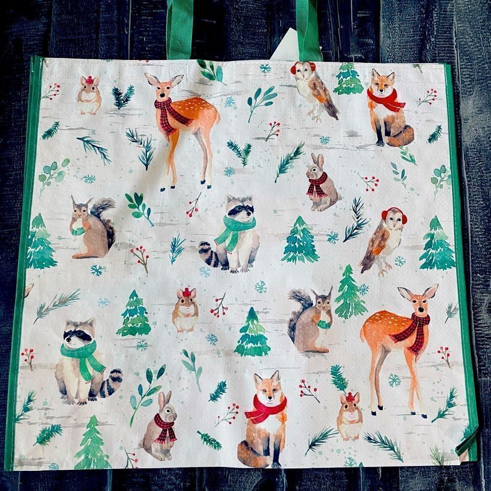 Winter Holiday Woodlands Forest Deer Large Eco Travel Shopping Tote Bag